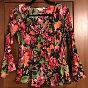 Allison Taylor Sheer Floral V-Neck Blouse L